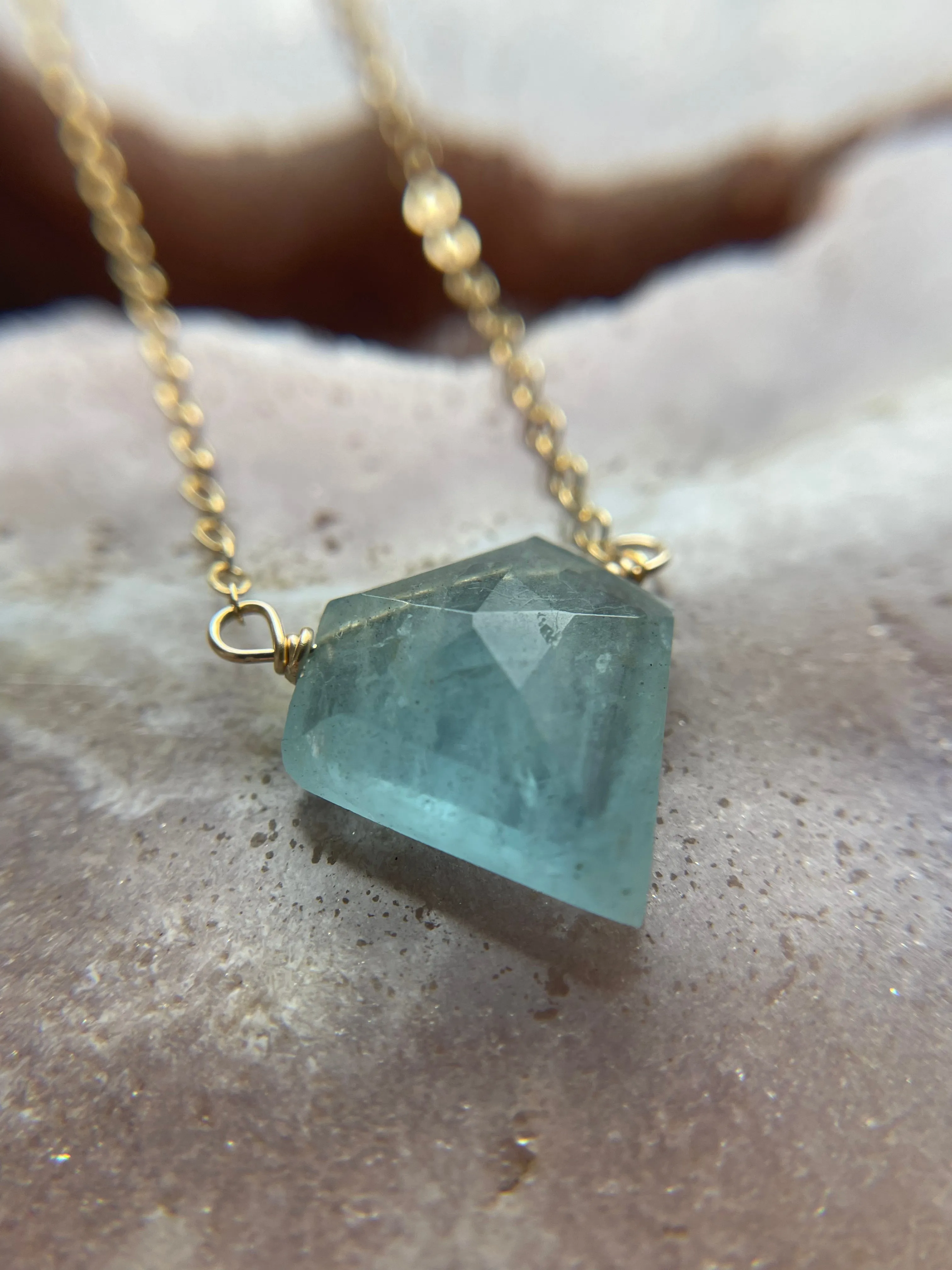 Raw Aquamarine Pendant Necklace March Birthstone Jewelry Gift For Women