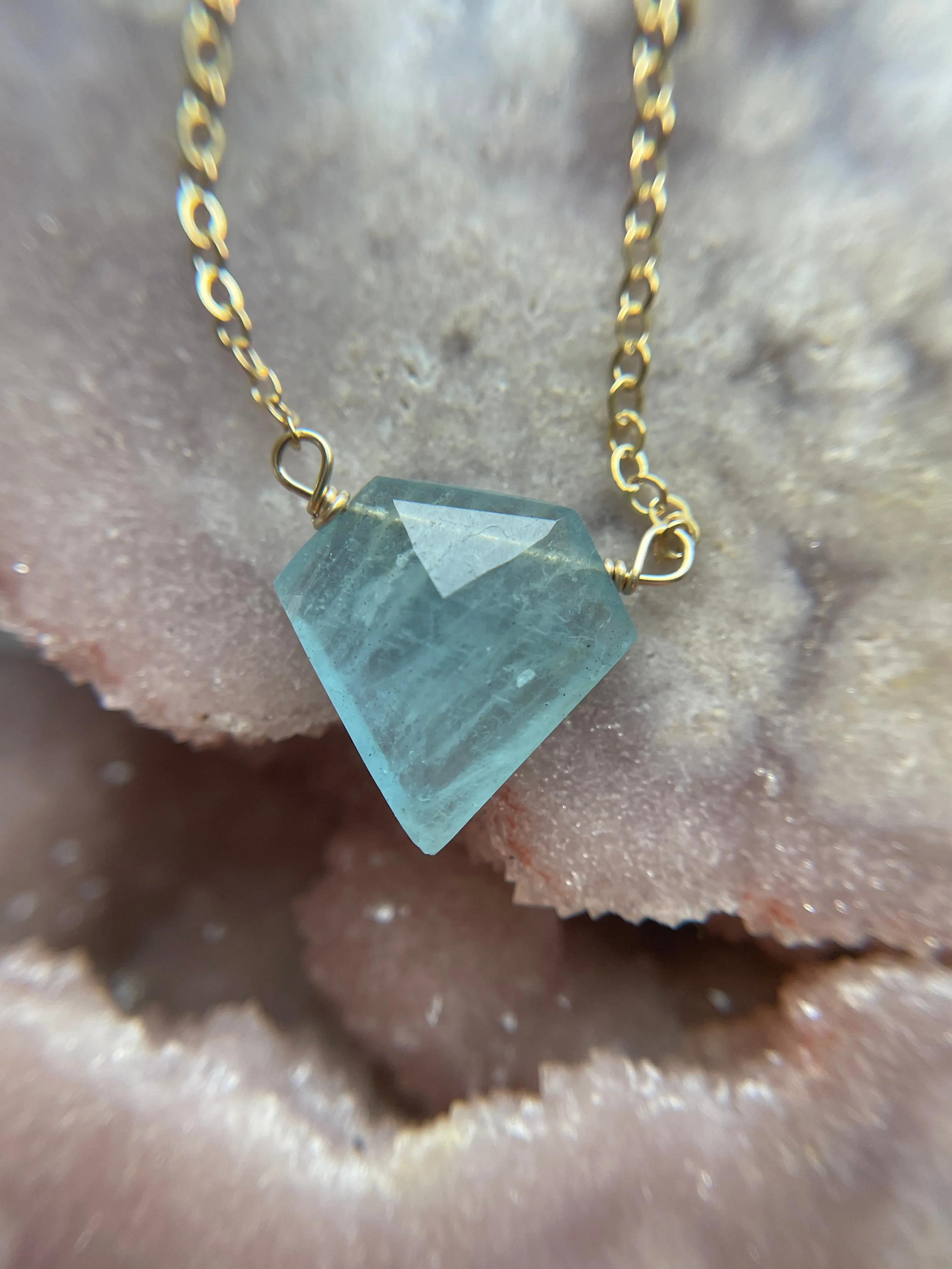 Raw Aquamarine Pendant Necklace March Birthstone Jewelry Gift For Women