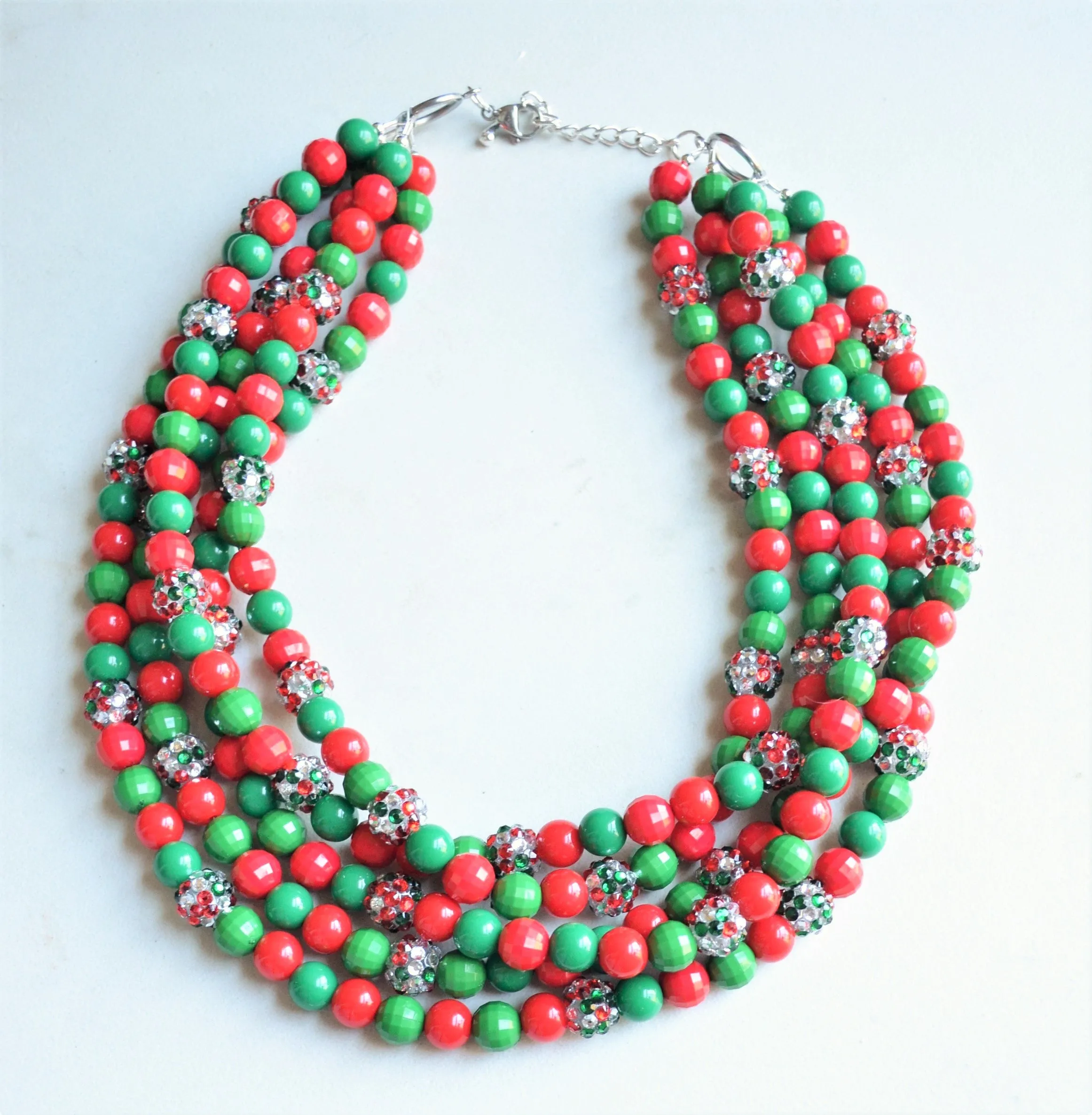 Red Green Christmas Holiday Jewelry Chunky Statement Necklace