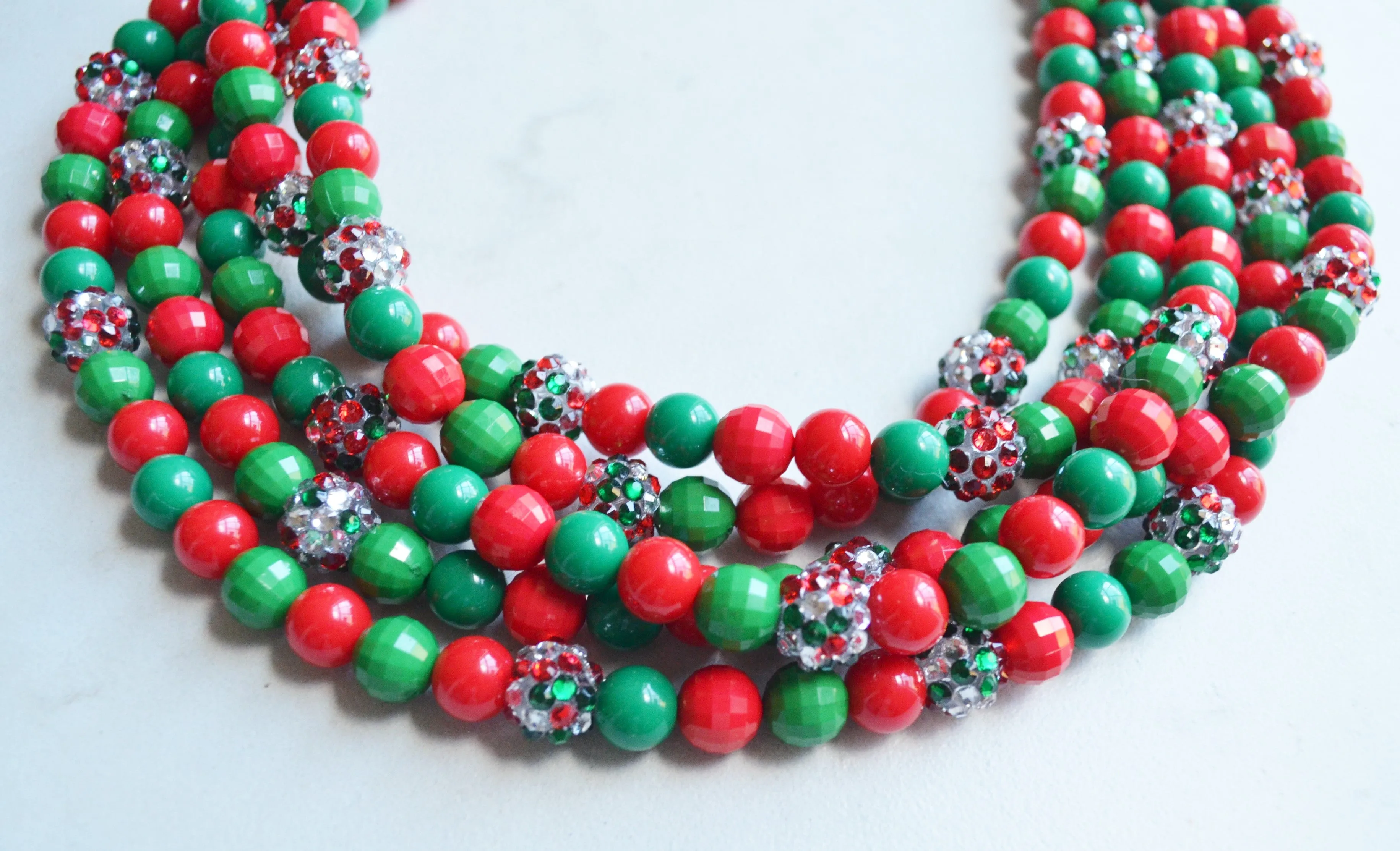 Red Green Christmas Holiday Jewelry Chunky Statement Necklace