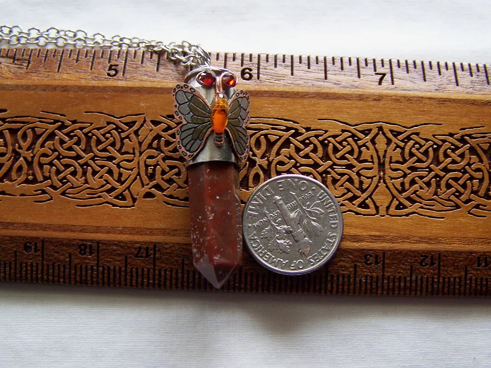 Red Jasper Butterfly Wrapped Silver Bullet Pendant