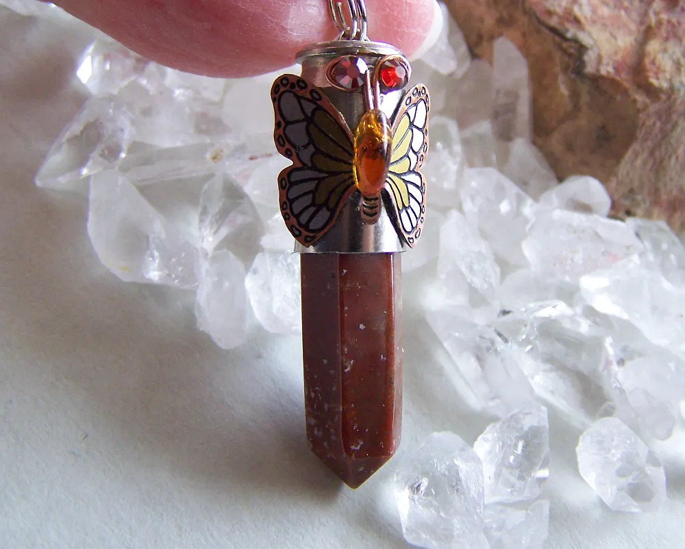 Red Jasper Butterfly Wrapped Silver Bullet Pendant