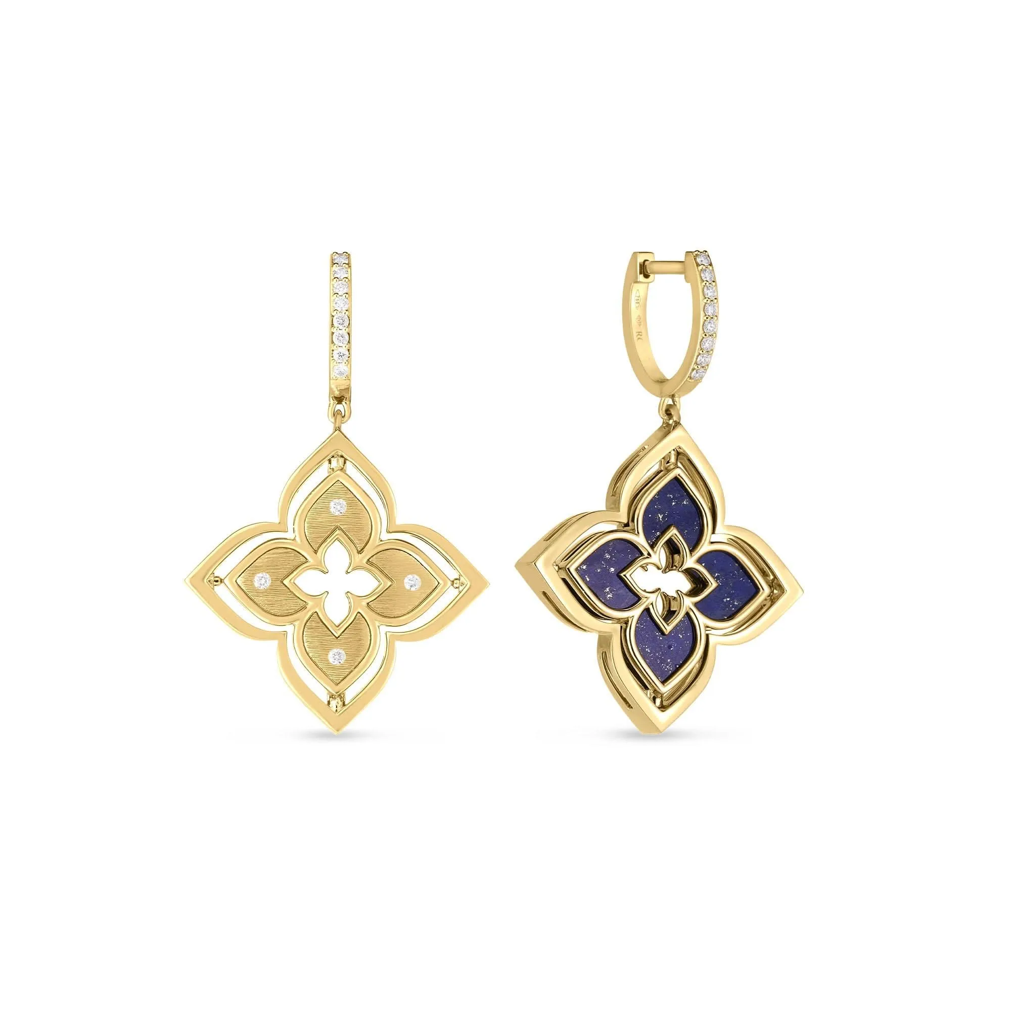 Roberto Coin Venetian Princess Pirouette Diamond & Lapis Flower Earrings