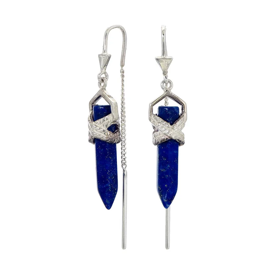 ROPE BEZEL PULL THROUGH EARRINGS LAPIS LAZULI - SILVER