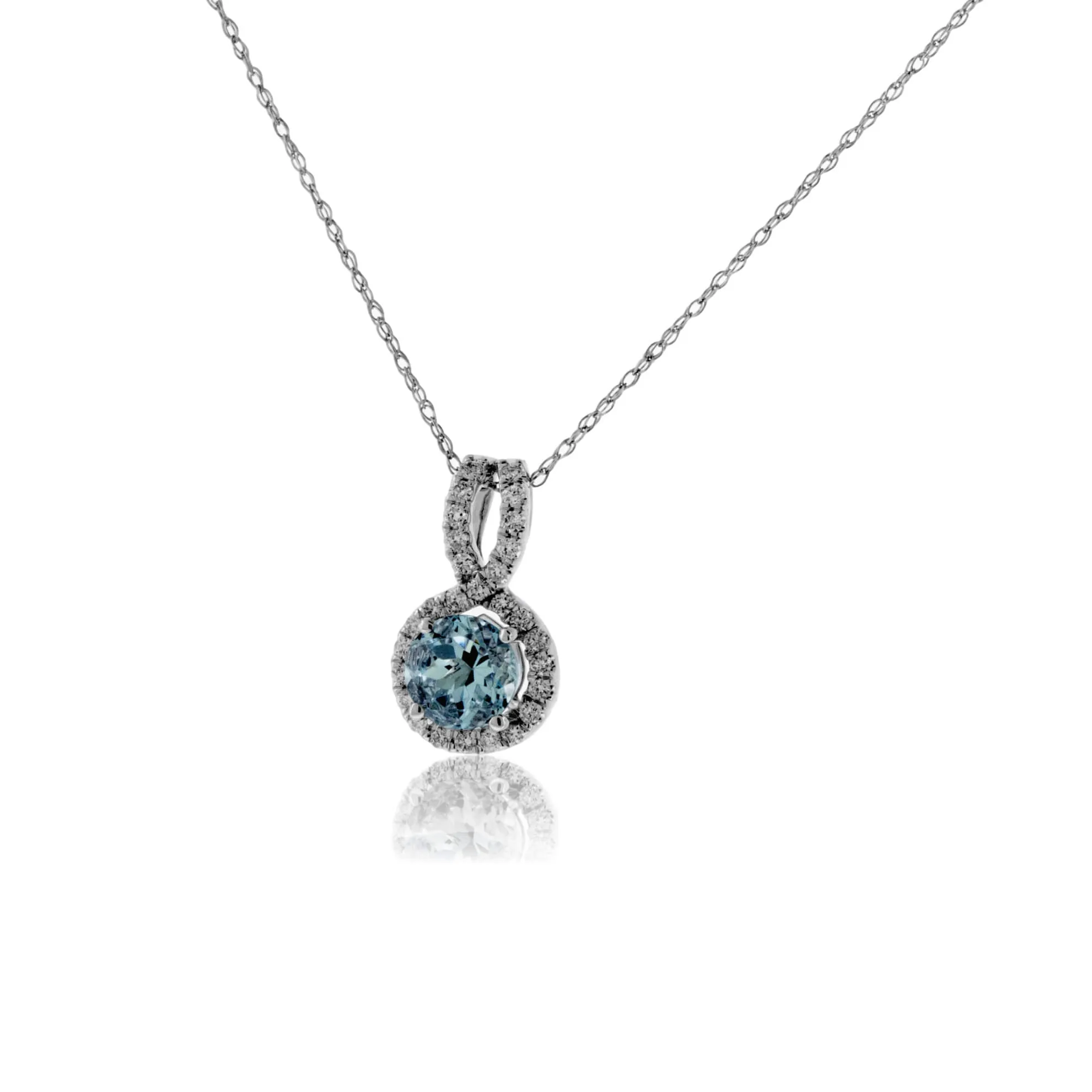 Round Aquamarine & Diamond Halo Pendant with Diamond Bail