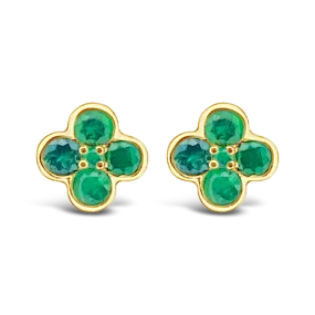 Round Emerald Clover Design Earrings