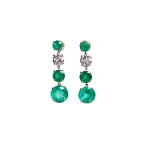 Round Emerald White Diamond Drop Earrings