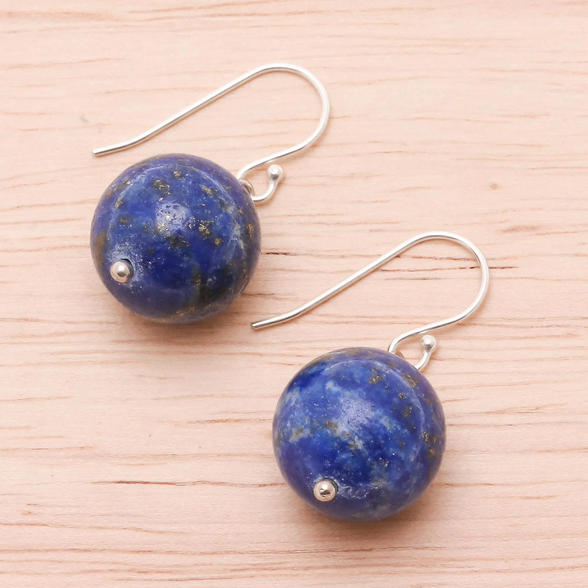 Round Lapis Lazuli Dangle Earrings from Thailand - Round Charm | NOVICA