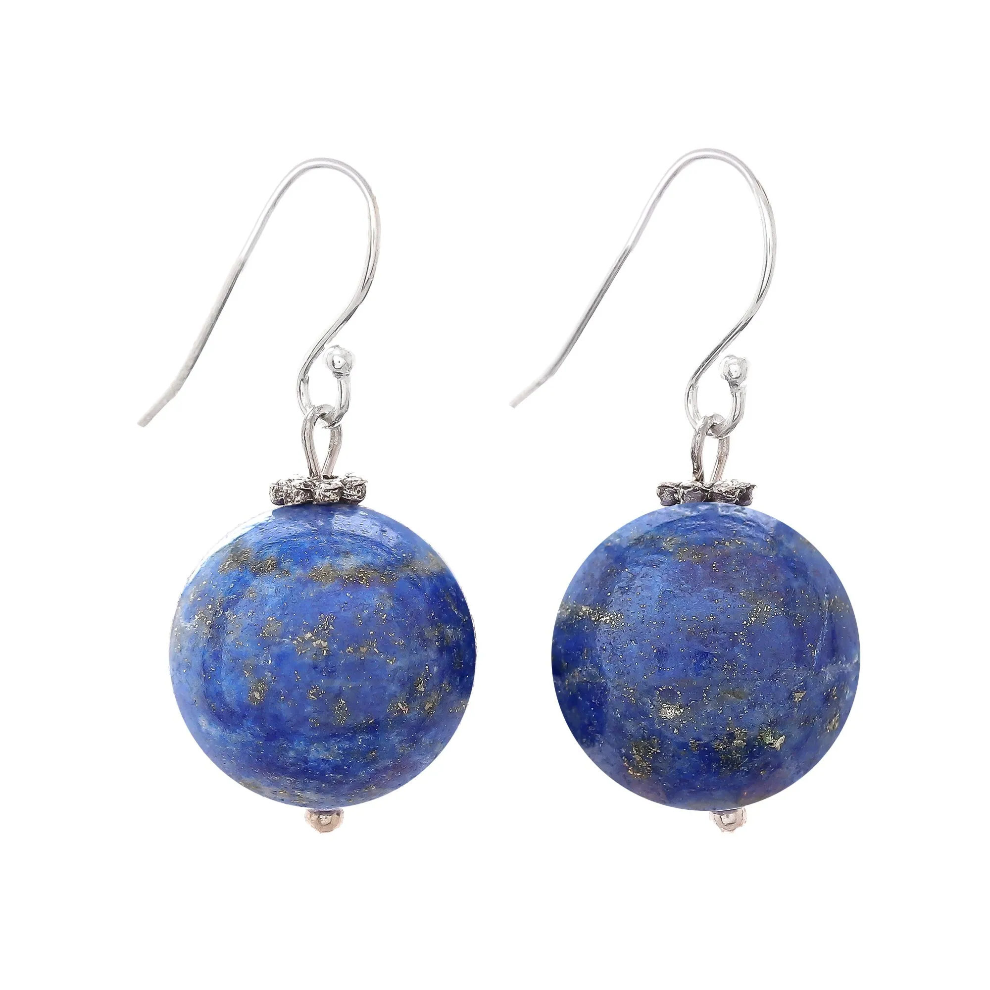 Round Lapis Lazuli Dangle Earrings from Thailand - Round Charm | NOVICA