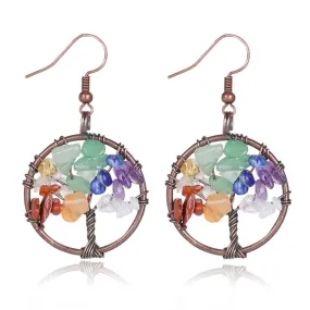 Round Tree of Life Drop Dangle Earrings