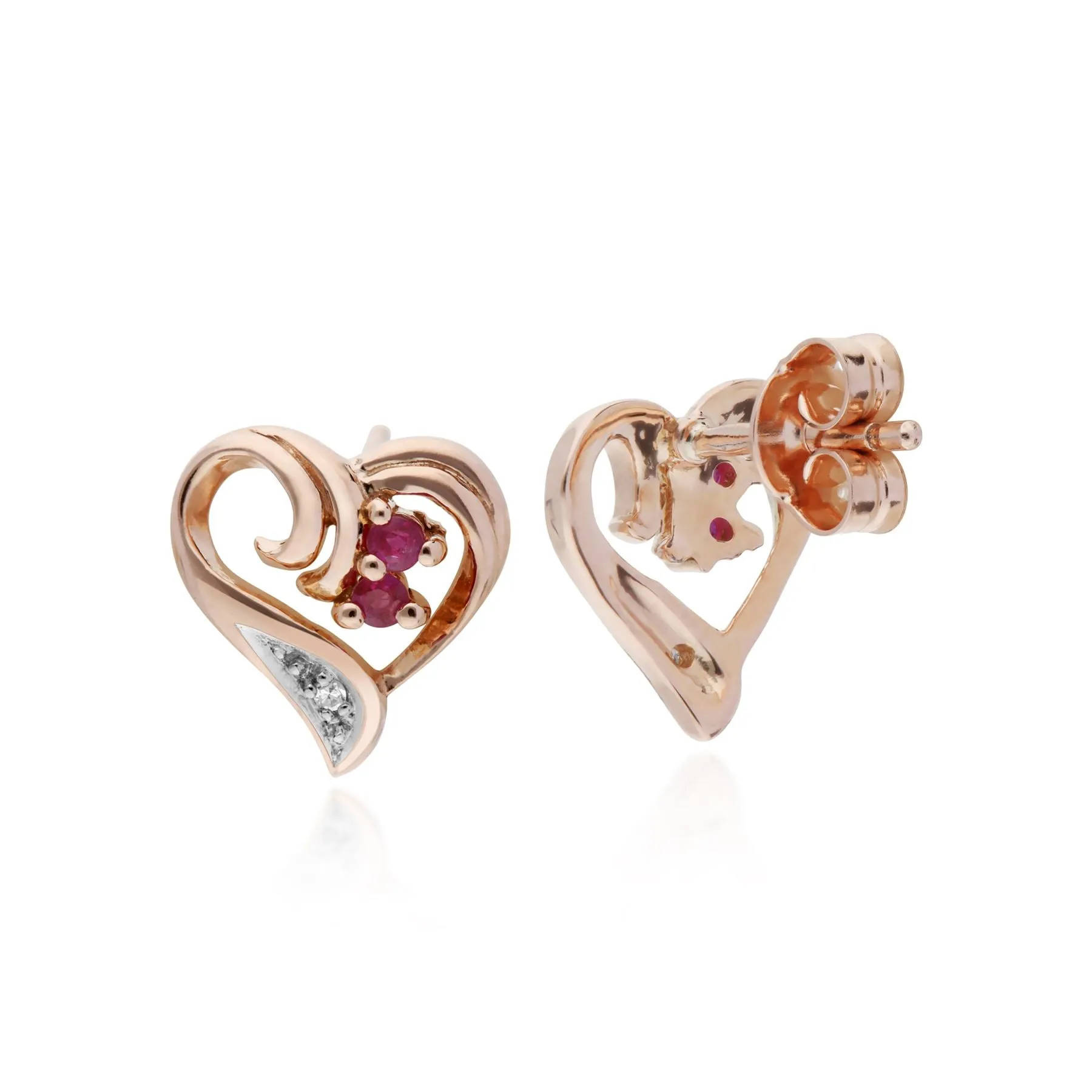 Rubin Ohrringe, 9 Karat Rosegold 0,10 CT Rubin & Diamant Herz Ohrstecker