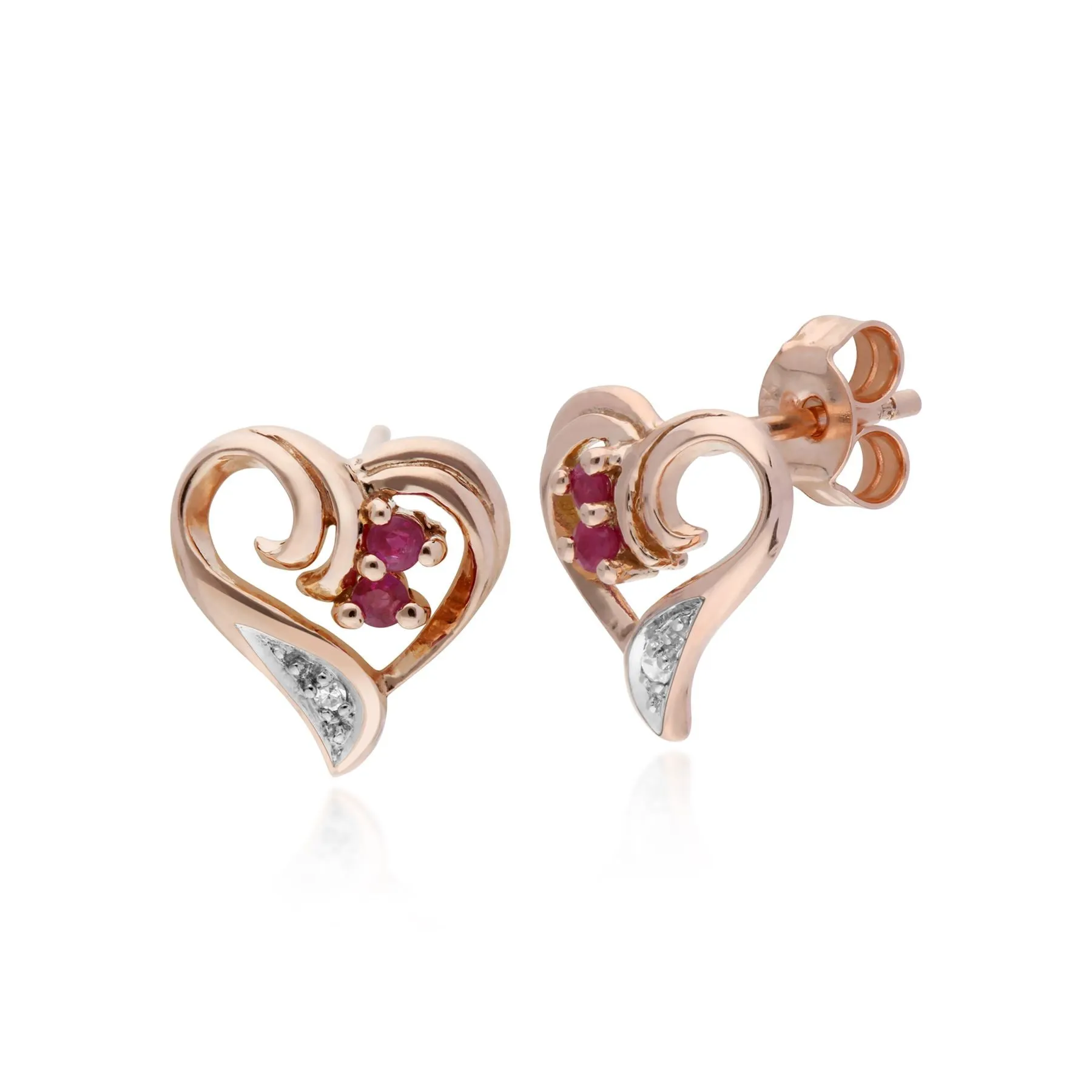 Rubin Ohrringe, 9 Karat Rosegold 0,10 CT Rubin & Diamant Herz Ohrstecker