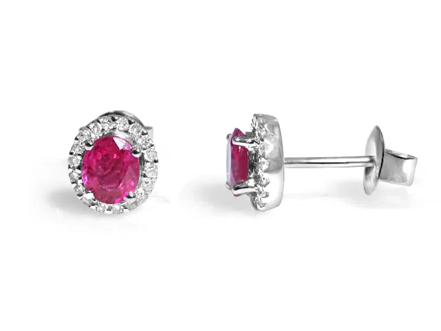 Ruby and Diamond Halo Stud Earrings