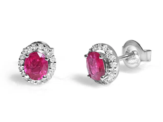 Ruby and Diamond Halo Stud Earrings