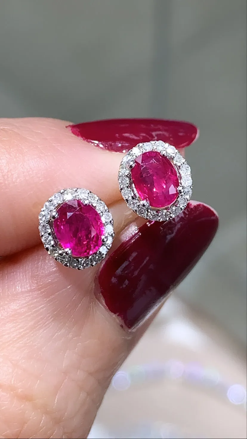 Ruby and Diamond Halo Stud Earrings