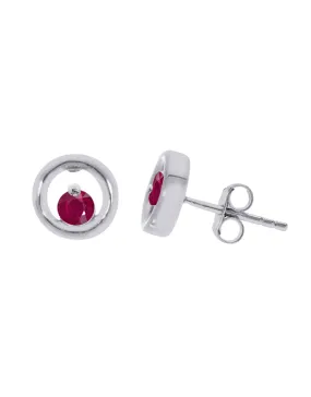 Ruby Earrings - 10ct White Gold Natural Ruby Circle Stud Earrings - 786592