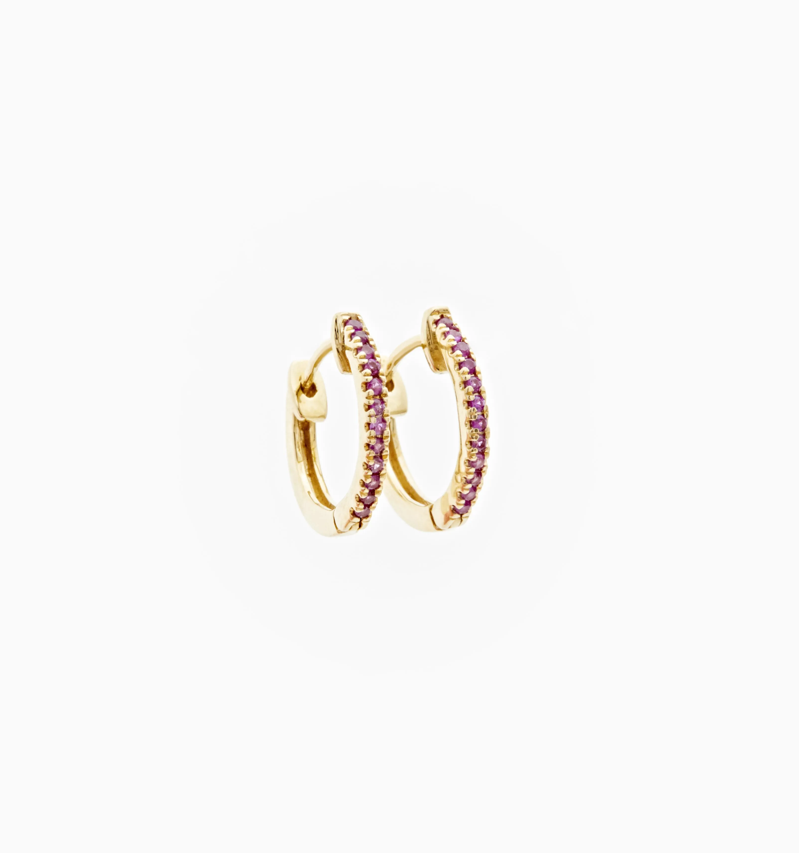 Ruby Huggies Hoops In 14K Solid Gold