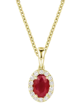 Ruby Pendant - 10ct Yellow Gold Ruby & Diamond Cluster Pendant - 784578