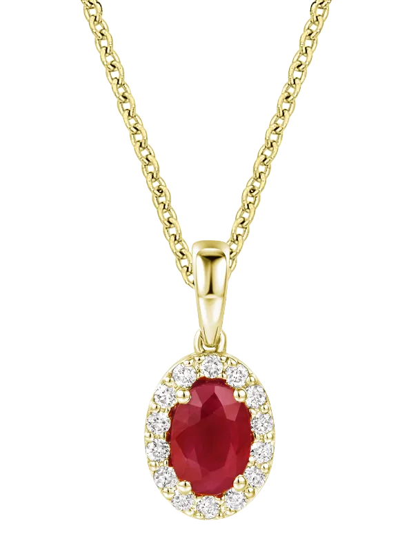 Ruby Pendant - 10ct Yellow Gold Ruby & Diamond Cluster Pendant - 784578