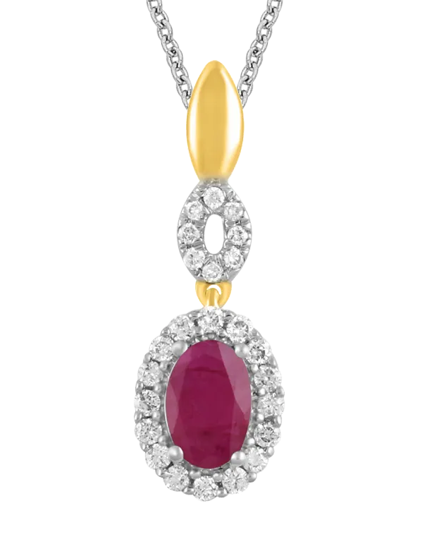 Ruby Pendant - 14ct Yellow & White Gold Ruby & Diamond Pendant - 780615