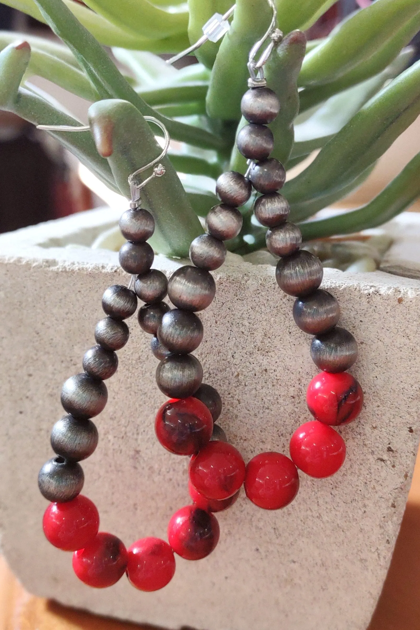 Ruby Red Navajo Pearl Teardrop Earrings