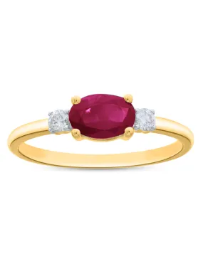 Ruby Ring - 10ct Yellow Gold Ruby and Diamond Ring - 786664