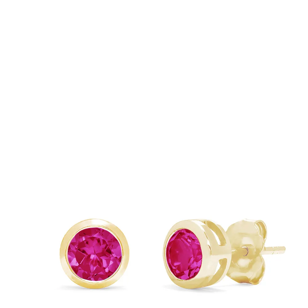 Ruby Royale 14K Yellow Gold Bezel Set Ruby Stud Earrings, 1.14 TCW