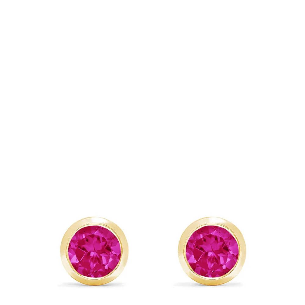 Ruby Royale 14K Yellow Gold Bezel Set Ruby Stud Earrings, 1.14 TCW