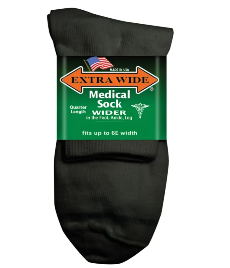 Sale: 6-Pack Extra Wide Medical Quarter Socks Made in USA