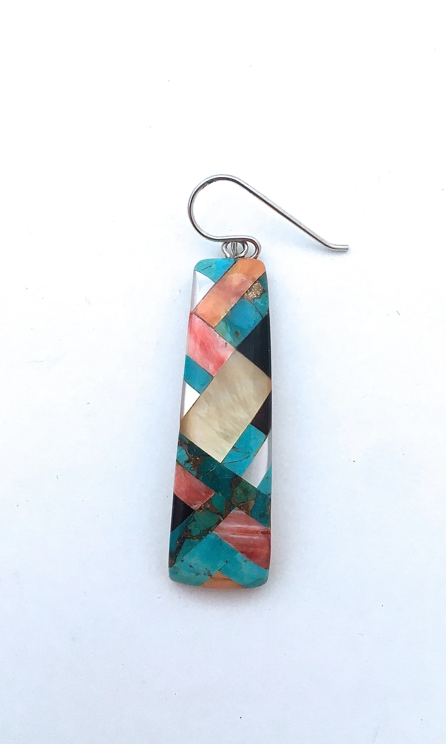 SANTO DOMINGO Spiny Oyster, Turquoise, MOP and Jet Mosaic Inlay Earrings