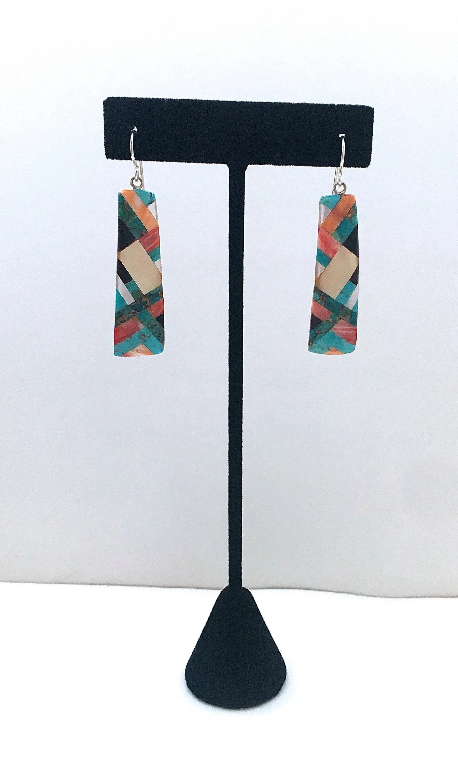 SANTO DOMINGO Spiny Oyster, Turquoise, MOP and Jet Mosaic Inlay Earrings