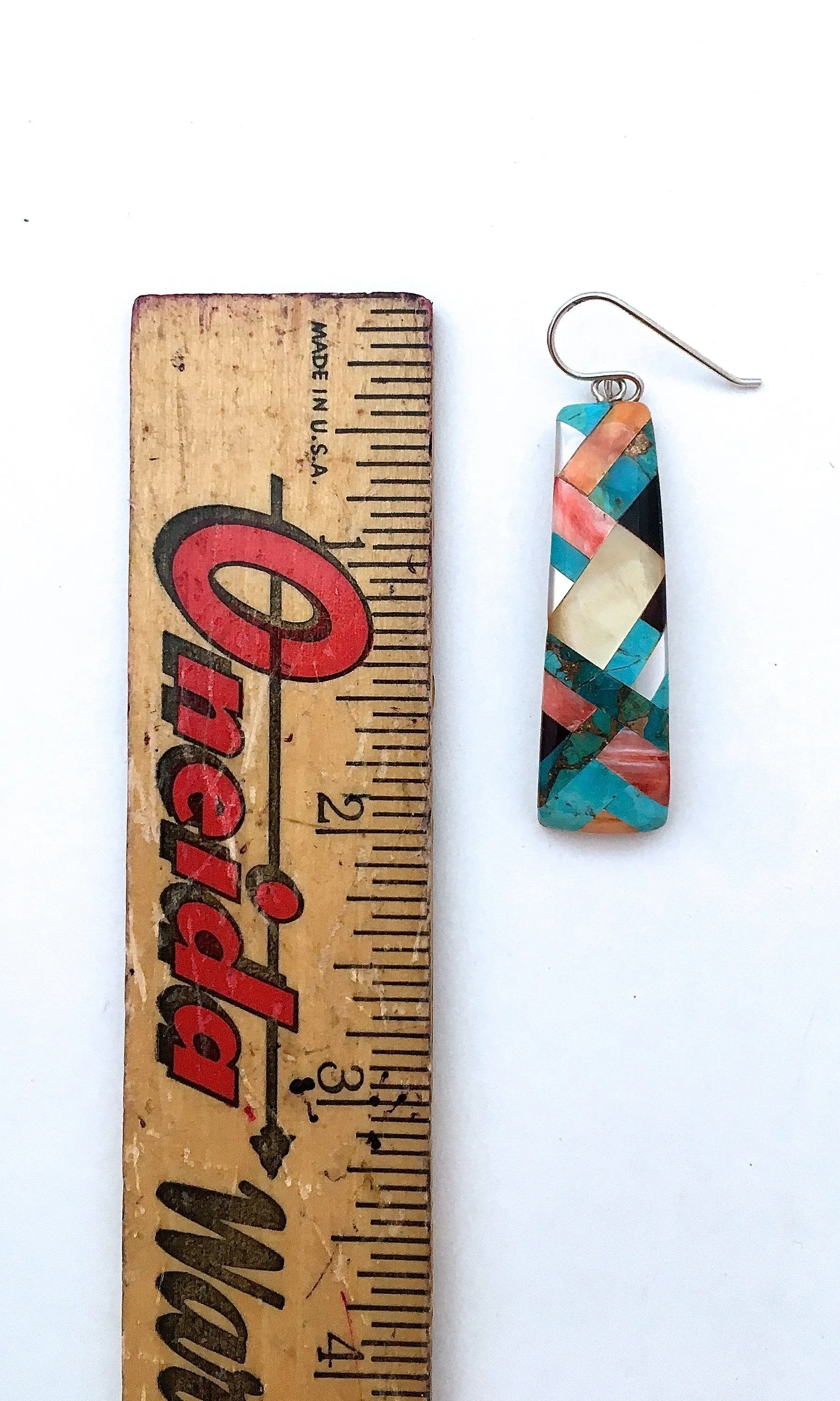 SANTO DOMINGO Spiny Oyster, Turquoise, MOP and Jet Mosaic Inlay Earrings