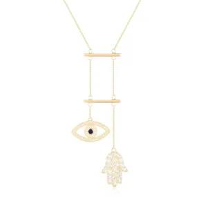 Sapphire Evil Eye and Hamsa Necklace