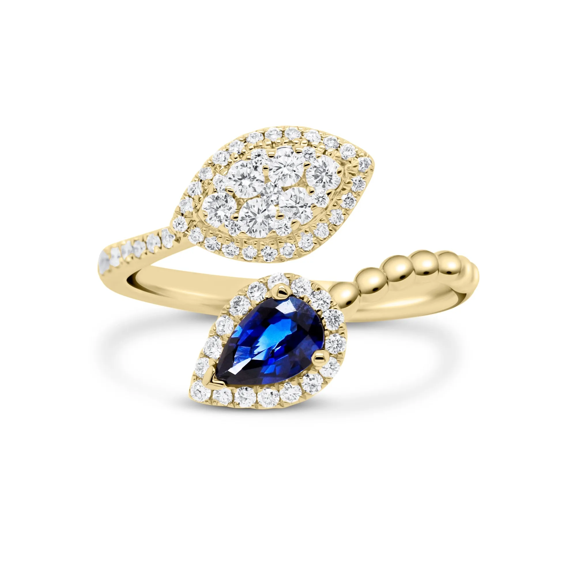 Sapphire Teardrop and Diamond Marquise Bypass Ring