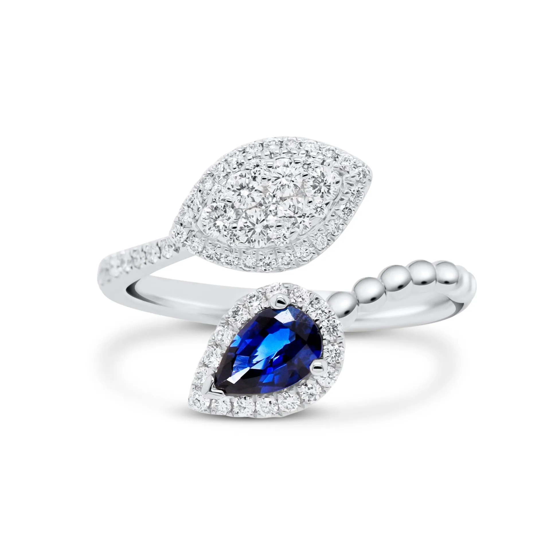 Sapphire Teardrop and Diamond Marquise Bypass Ring