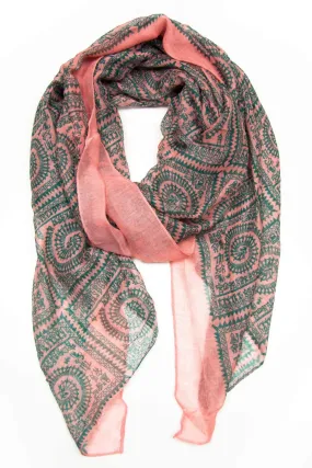 Scarf / Salmon Pink & Forest Green / Unisex