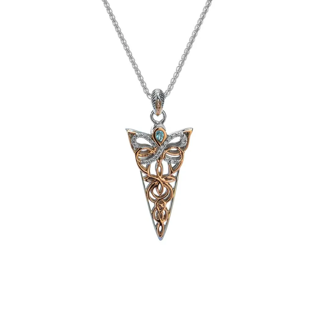 Silver and 10k Rose Gold Reversible Butterfly Pendant -Topaz and Cubic Zirconia