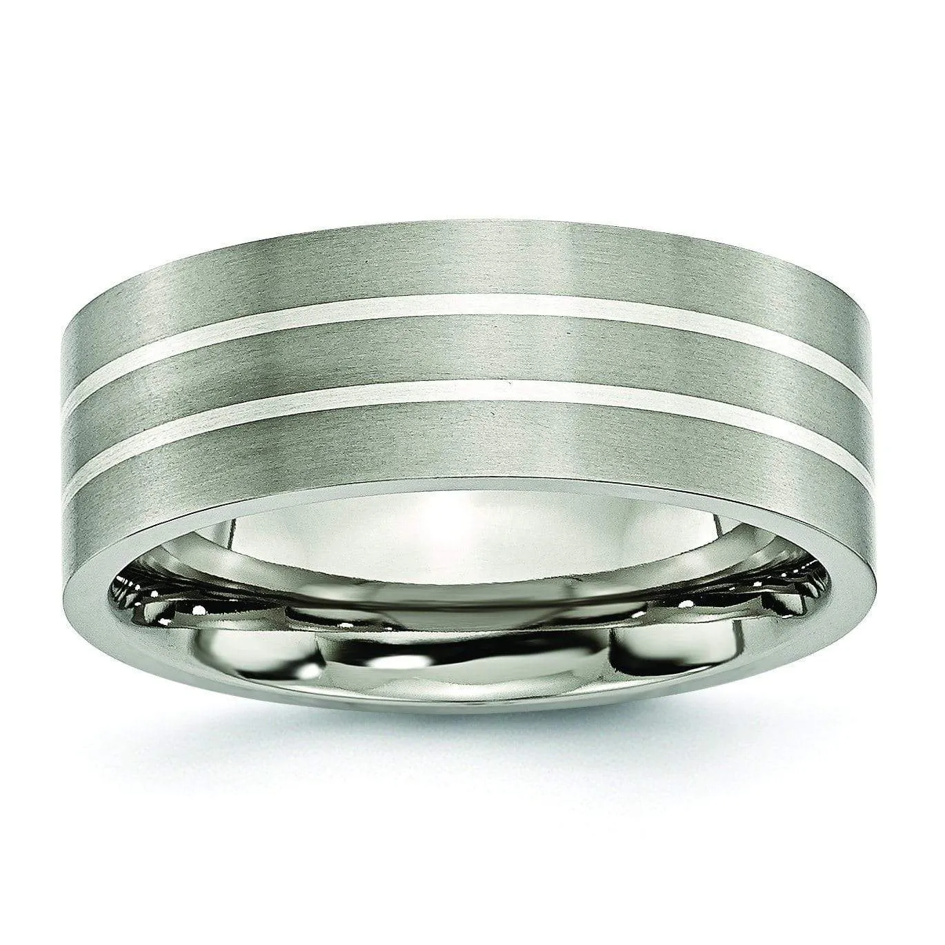 Silver Inlay Titanium Ring for Men Matte Finish in 8mm