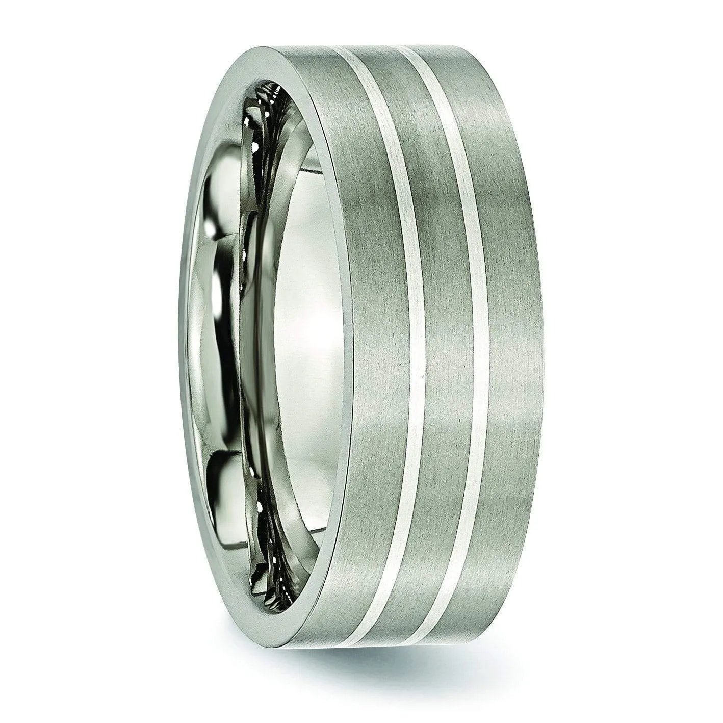 Silver Inlay Titanium Ring for Men Matte Finish in 8mm