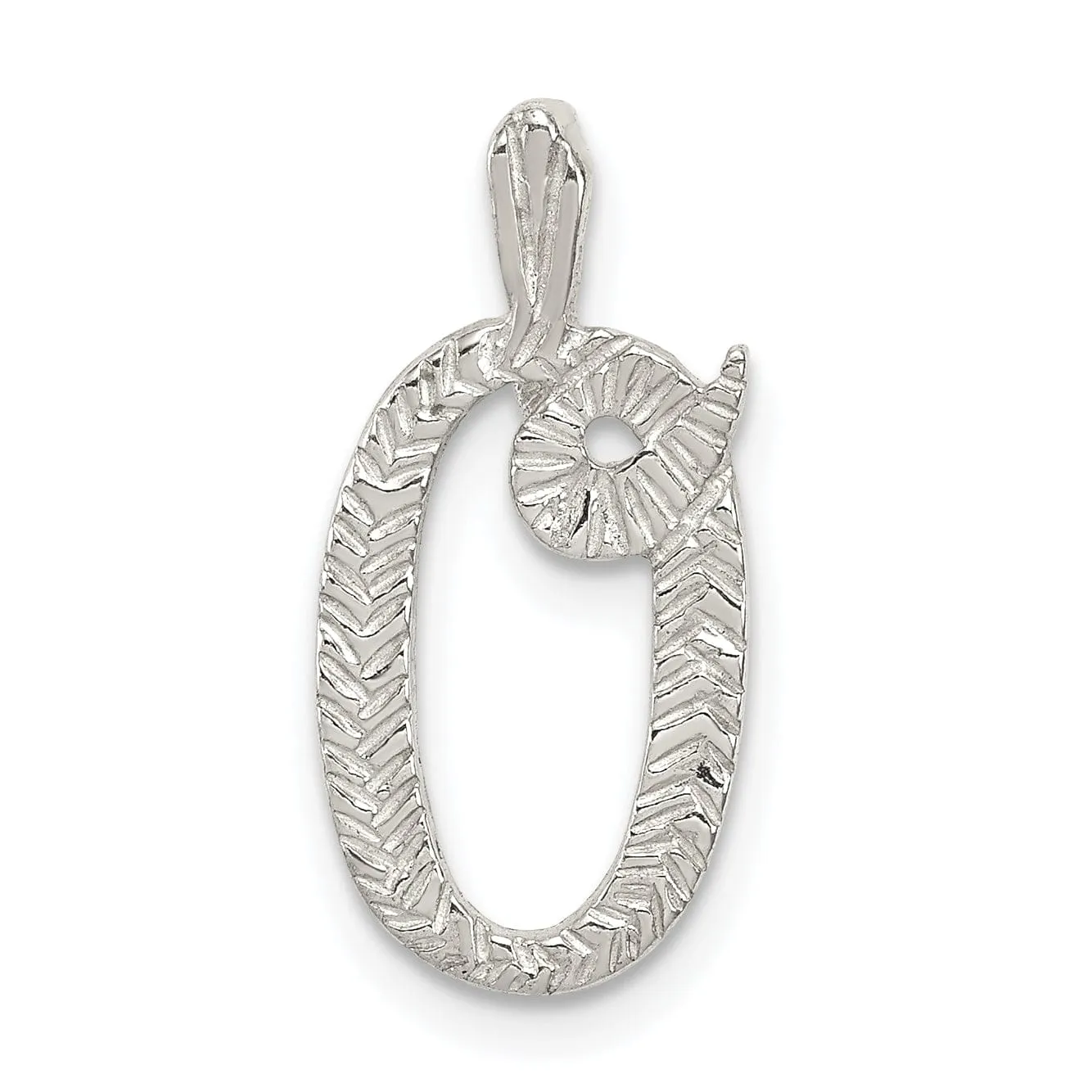 Silver Polished Textured Letter O Charm Pendant