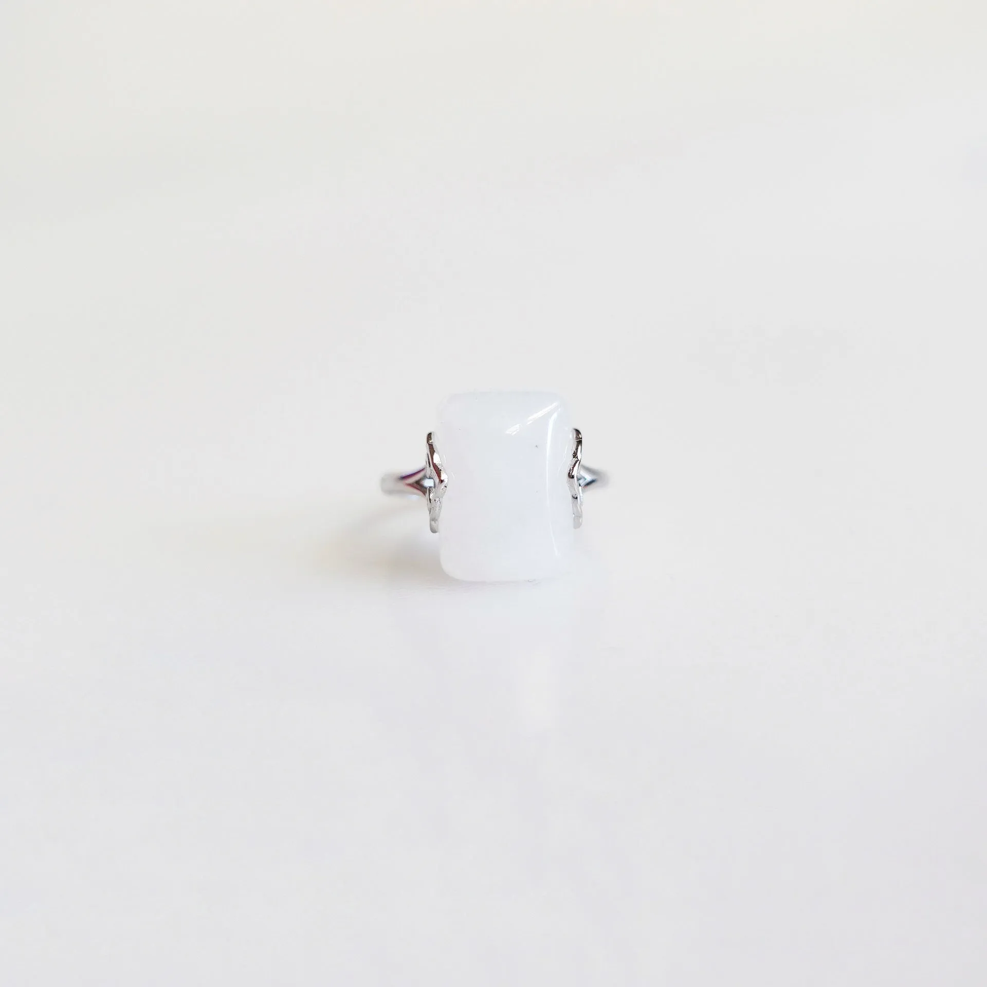 Silver Rectangle White Agate Ring