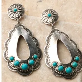 Silver Strike Oval w/ Turquoise Stones Earrings