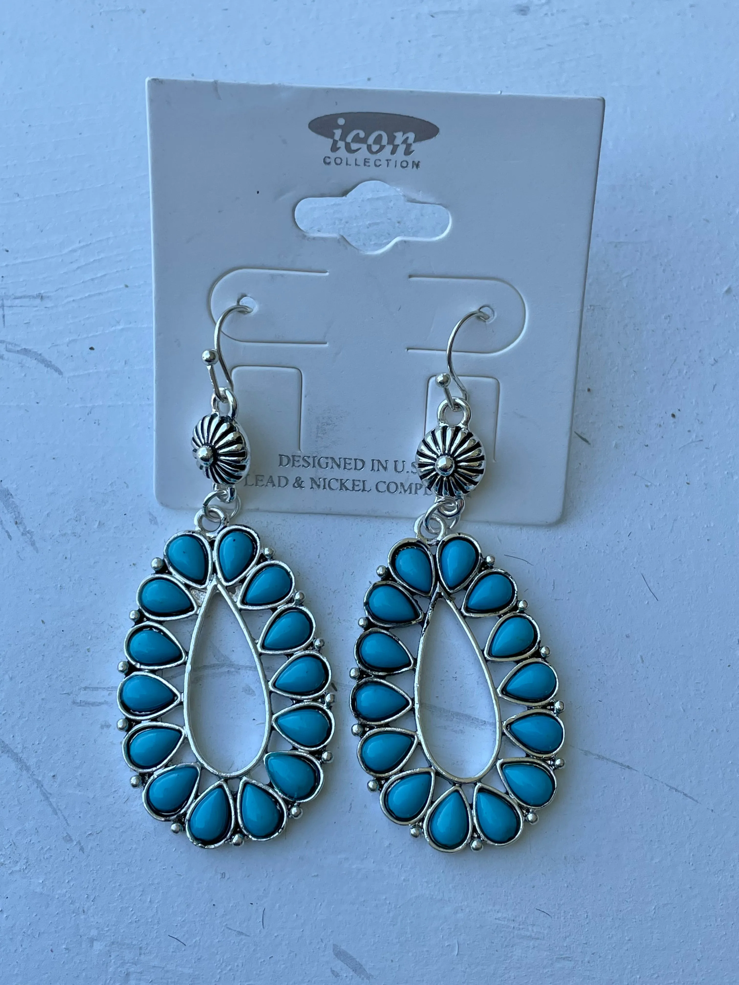 Silver Sunburst Turquoise Earrings