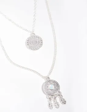 Silver Triple Row Dreamcatcher Moonstone Necklace