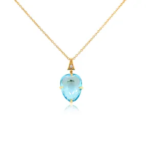 Small Blue Topaz & Diamond SugarLoaf Pendant Necklace