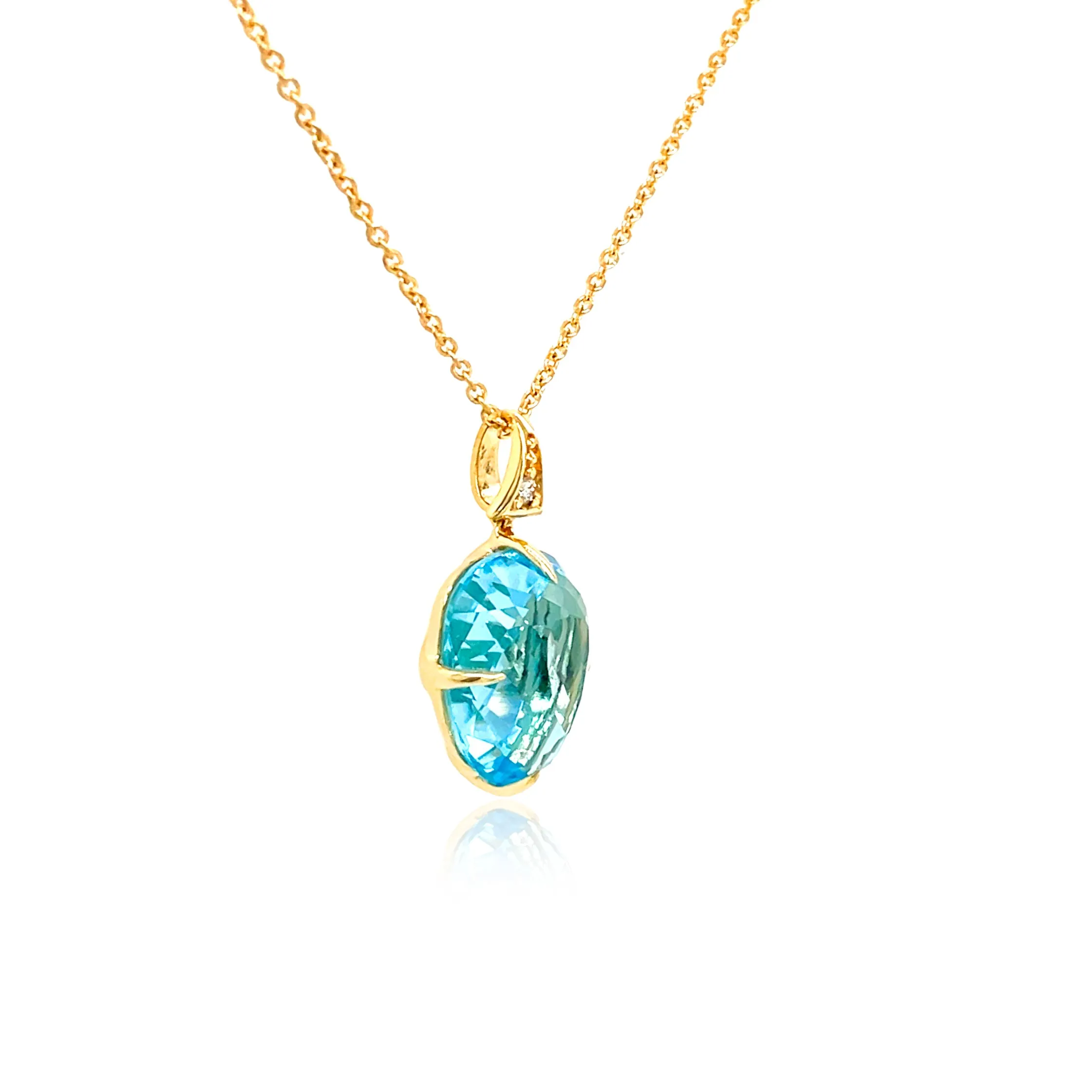 Small Blue Topaz & Diamond SugarLoaf Pendant Necklace