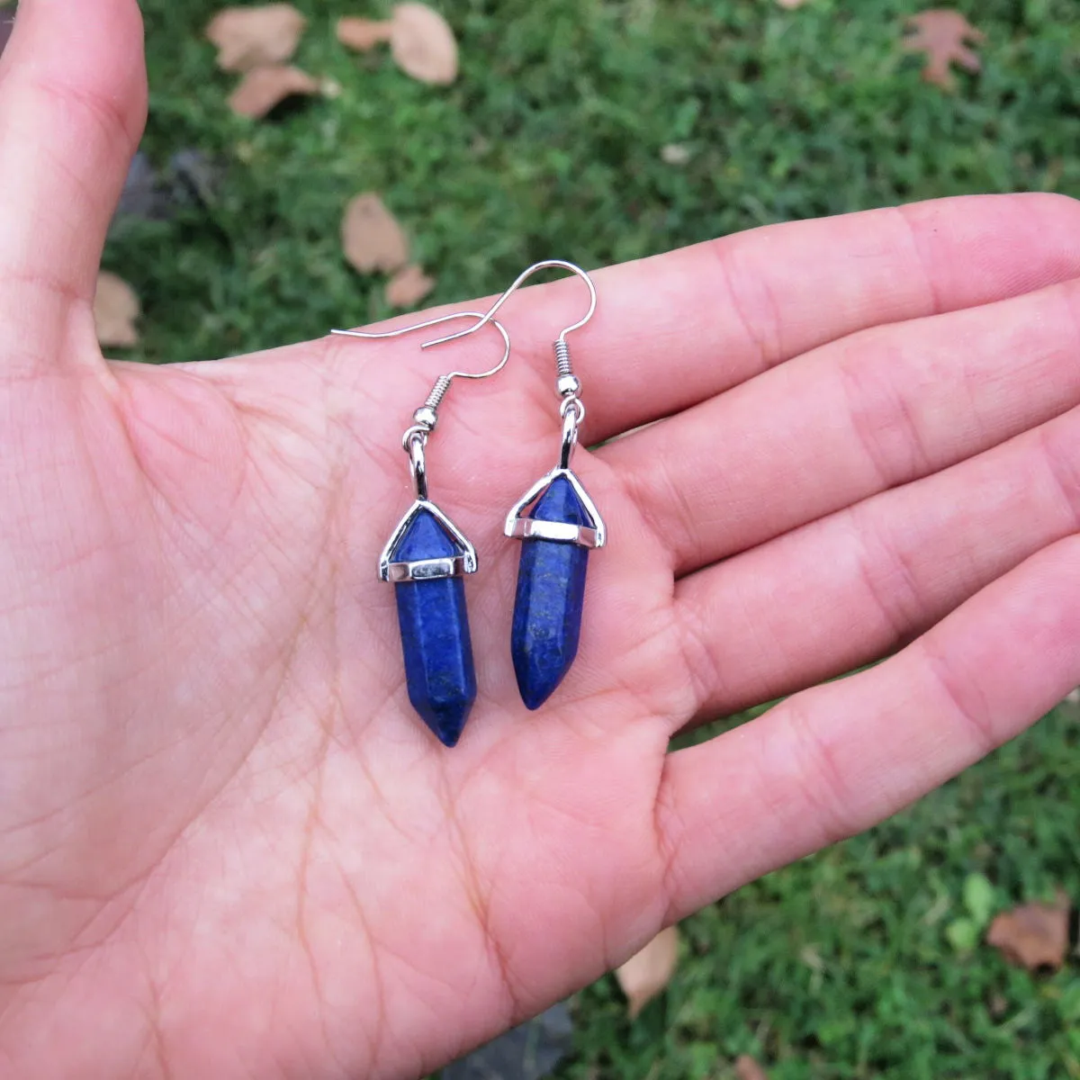 Small Lapis Lazuli Earrings | Blue Crystal Point Earrings