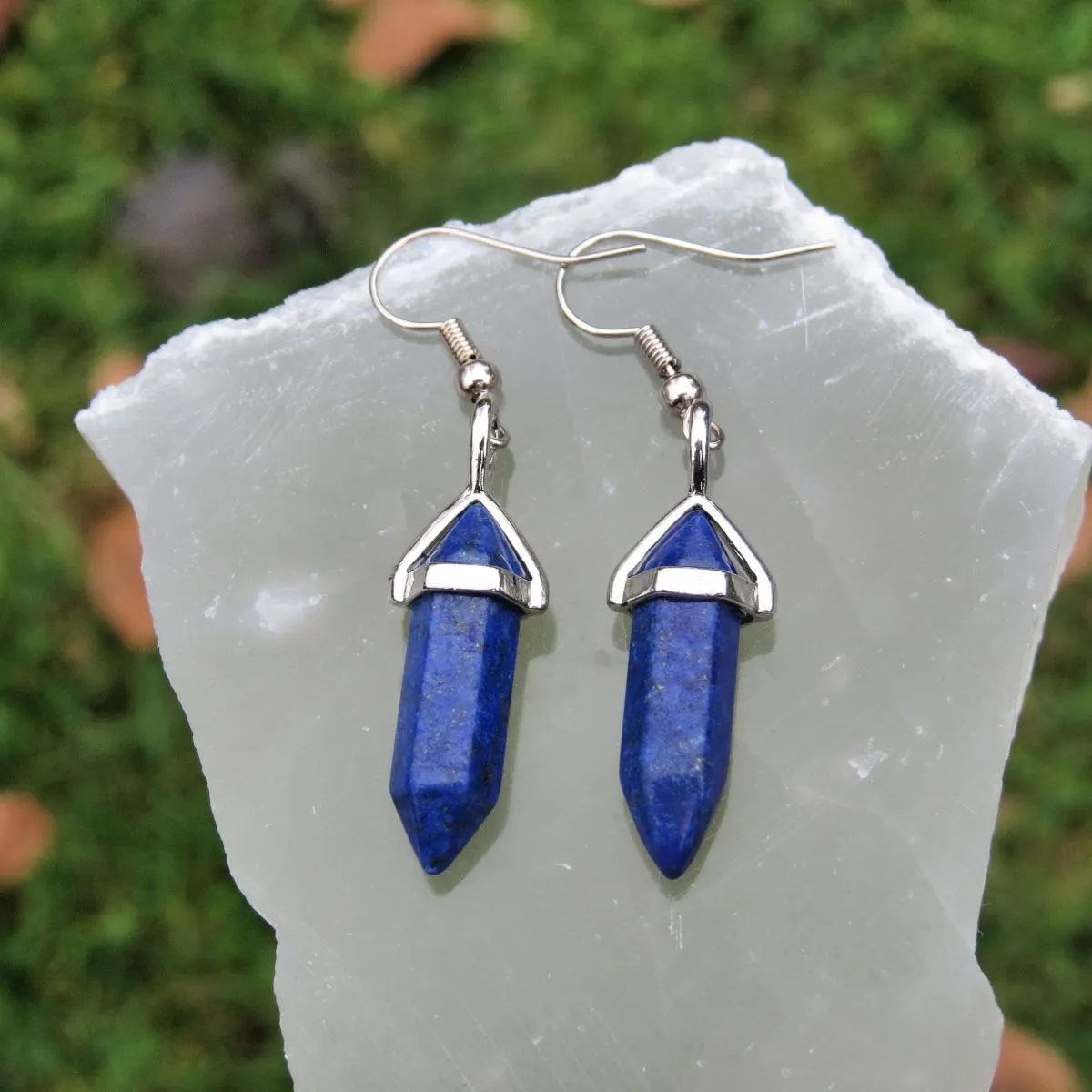 Small Lapis Lazuli Earrings | Blue Crystal Point Earrings