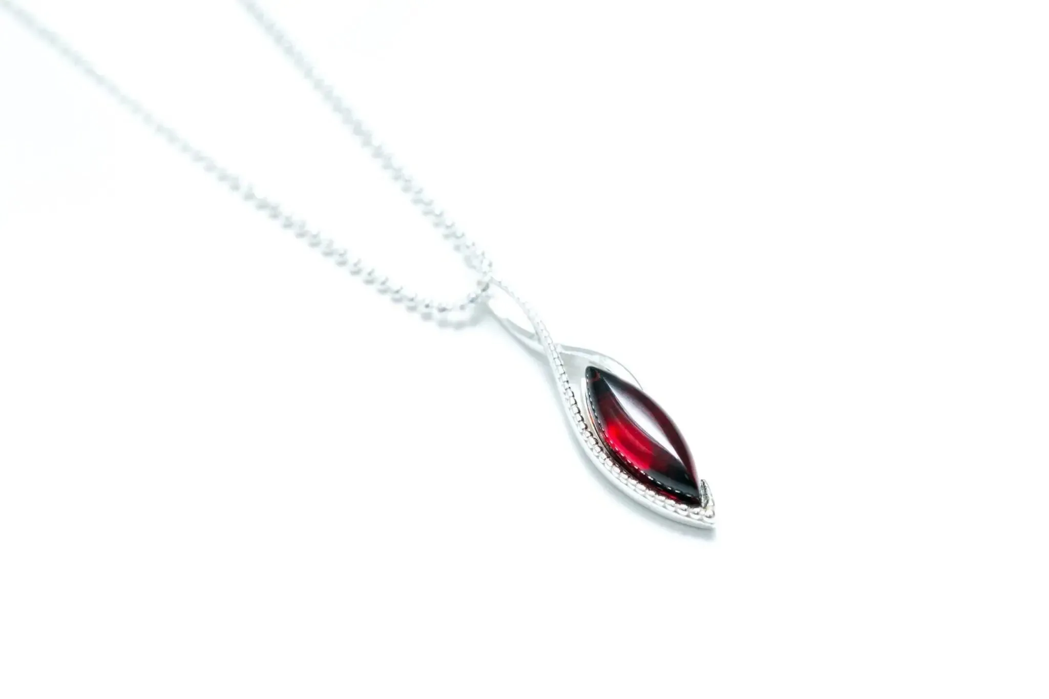 Small Marquise Cherry Amber & Silver Pendant