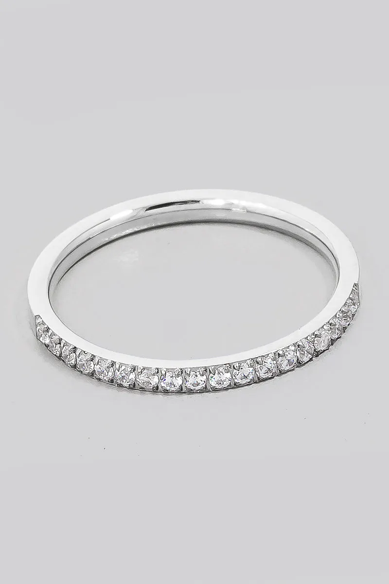 Smooth and Dainty Rhinestone Line Stackable Ring (Gold/Silver)